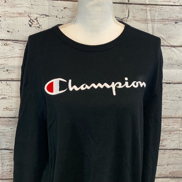 Champion Other - CHAMPION T-shirt Long Sleeve Black with Logo Front-Large